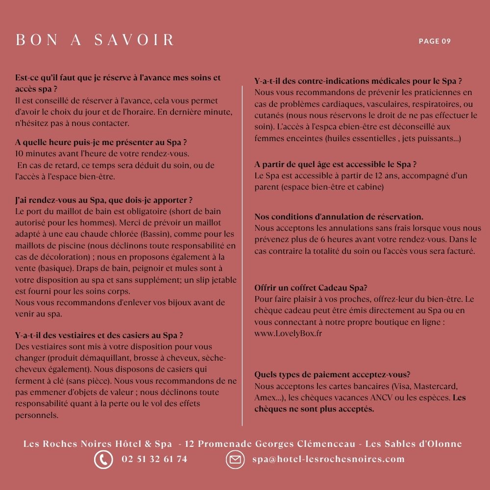 Conditions de vente Spa Les Roches Noires